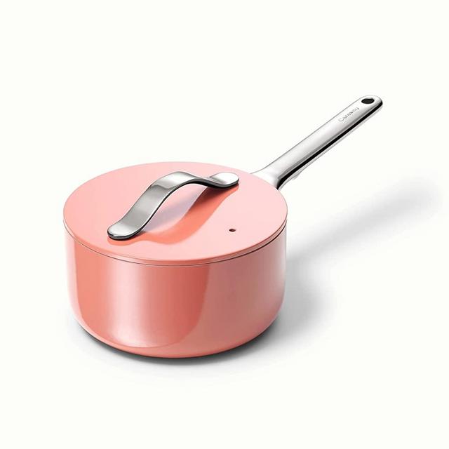 Caraway Nonstick Ceramic Sauce Pan with Lid (1.75 qt) - Non Toxic, PTFE & PFOA Free - Oven Safe & Compatible with All Stovetops (Gas, Electric & Induction) - Perracotta