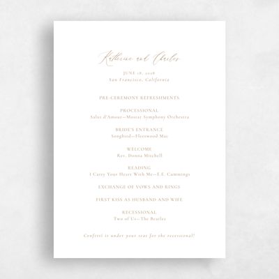 Metallic Bronze, Brown Wedding Program - Violin Letterpress