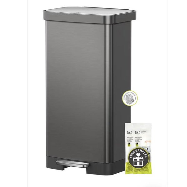 EKO Hudson Stainless Steel 75 Liter/20 Gallon Large Kitchen Trash Can, Tall Step Garbage Can with Rear Bag Storage Compartment, Gunmetal