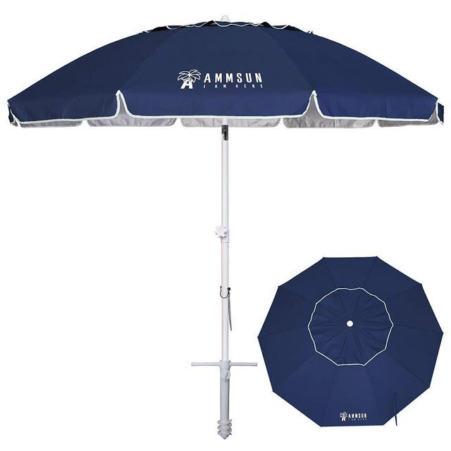 AMMSUN 8 Feet Large Beach Umbrella with Sand Anchor Heavy Duty High Wind Portable Outdoor Umbrellas UV 50+ Protection Air Vent Tilt Patio Garden Pool