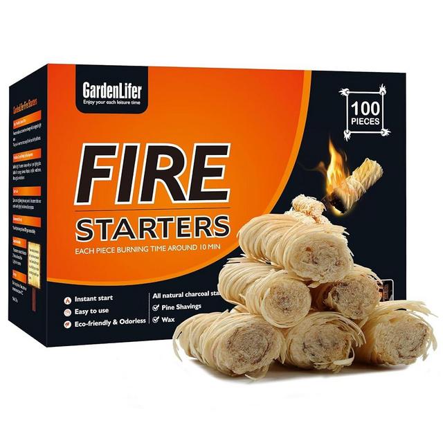 GardenLifer Fire Starter Sticks 100 PCS Charcoal Starter Kindling for Campfires Camping Chimney Fire Pit Grill Wood Pellets Pizza Oven Natural Instant Light Pine Fire Starters for Outdoor Indoor Use