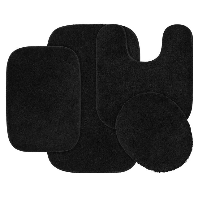 4pc Traditional Nylon Bathroom Rug Set Black - Garland Rug