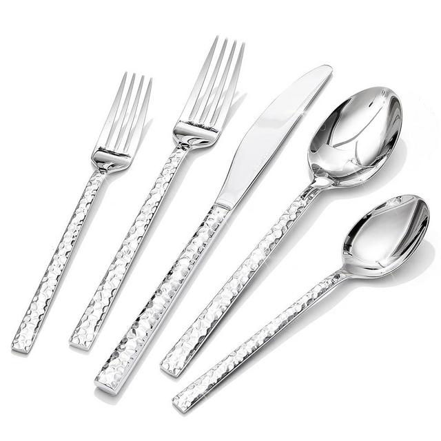 KINGSTONE 60 Piece Hammered Silverware Set, 18/10 Stainless Steel Flatware Set for 12, Cutlery Set for Home, Party, Wedding, Mirror Polished Dishwasher Safe
