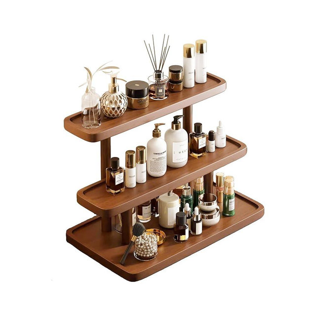 GDQ Wooden Display Organizer Stand,Perfume Organizer, Brown Pine Wood Vanity Organizer Display Storage for Cosmetics, Perfume, Plants, Tea Set, Open Design for Entryway/Living Room/Bathroom/Bedroom