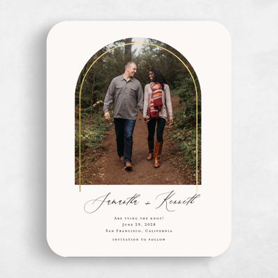 Beige Rounded Wedding Save the Date - Paltz Photo Foil