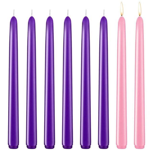 Christmas Advent Taper Candles, Unscented for Seasonal Celebrations, Holidays, Churches, Festivals, Parties (Pack of 8-6 Purple, 2 Pink) 10 in.