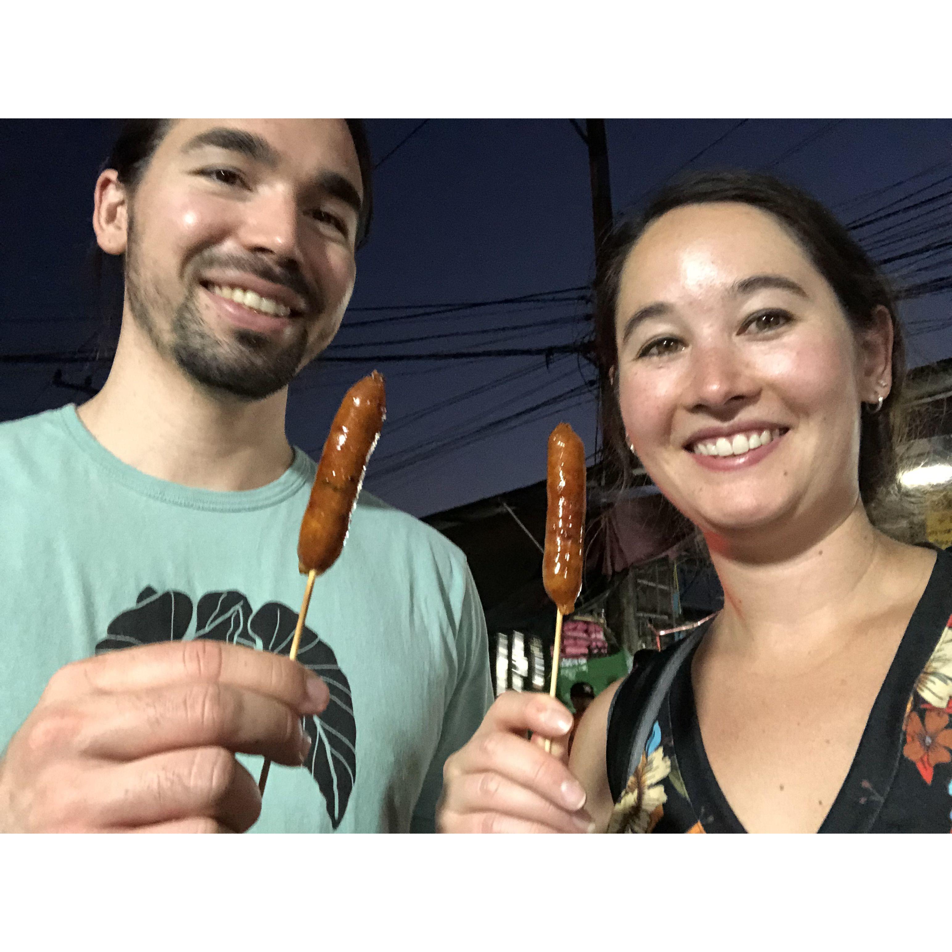 Bugs on a stick at a night market,  Chiang mai, Thailand