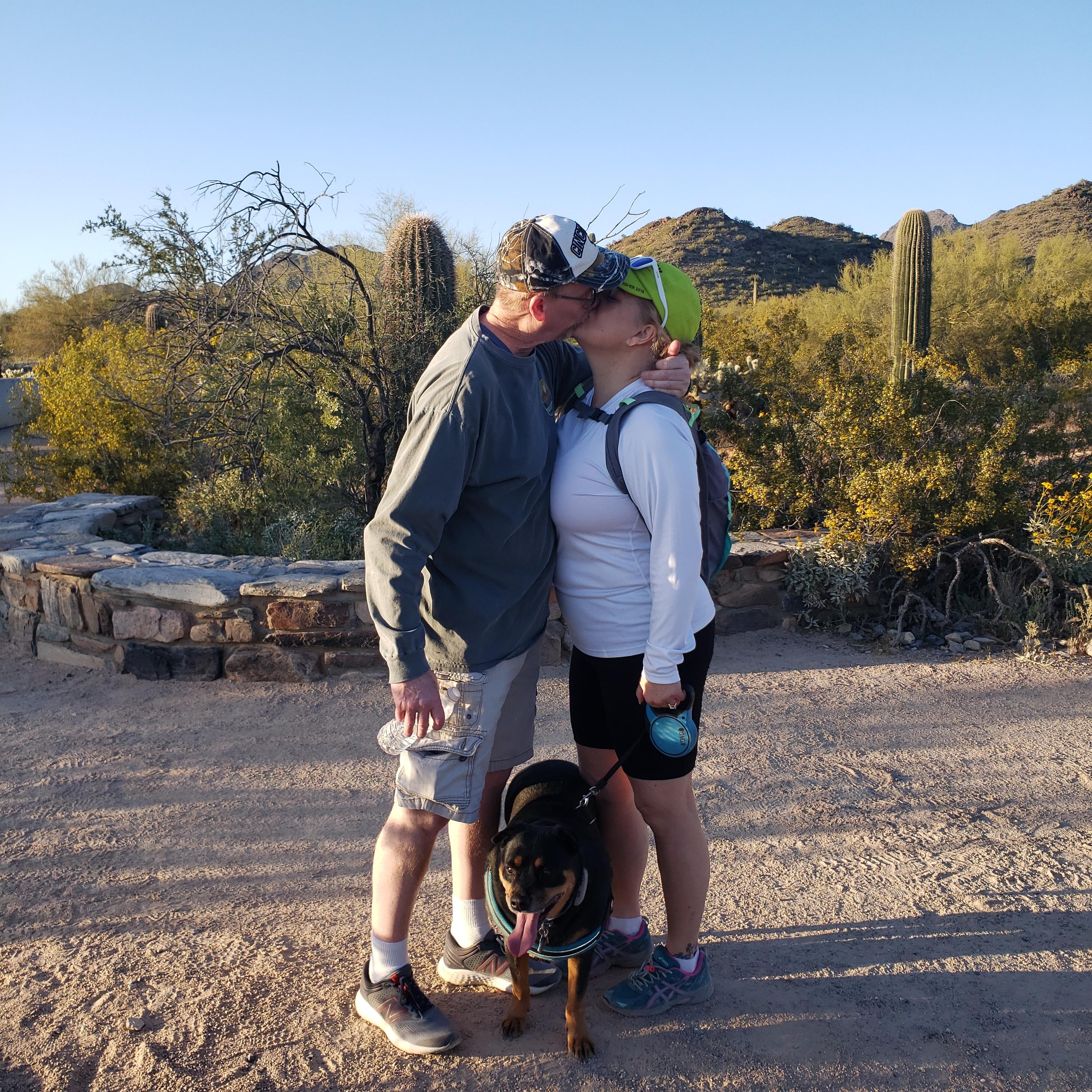 Our first picture just after we became engaged, hiking at Gateway in the McDowell Mountains.