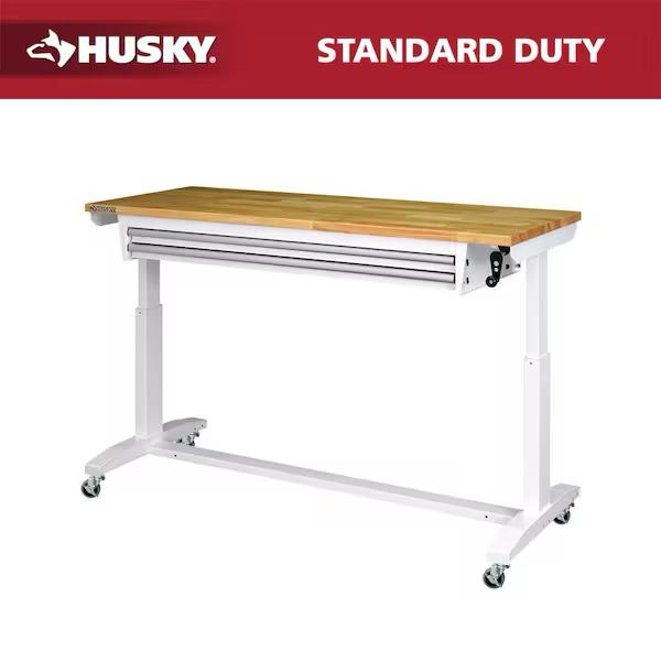 Tool Storage 62in White Adjustable Height Work Table with 2-Drawers