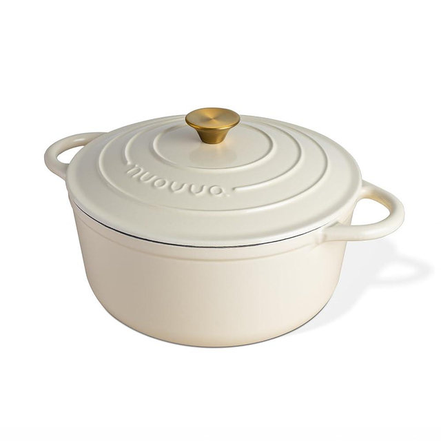 Cast Iron Pot with Lid – Non-Stick Ovenproof Enamelled Casserole Pot, Oven Safe up to 500° F – Sturdy Dutch Oven Cookware – Cream, 5-Quart, 24cm – by Nuovva