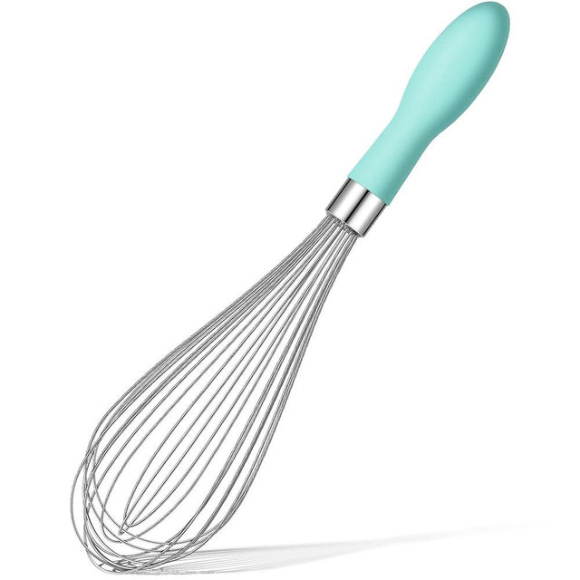 Rainspire 12-Inch Wire Whisk Stainless Steel, Balloon Whisks for Cooking, Wisk Wisking Tool With Soft Silicone Handle, Thick Durable Whisker for Blending, Beating, Whisking, Stirring, Mint Green