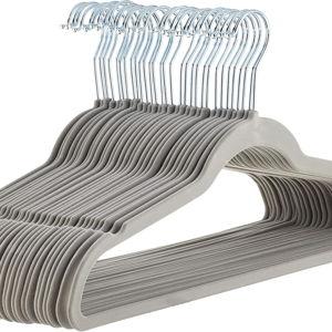 Amazon Basics Slim, Velvet, Non-Slip Suit Clothes Hangers, Gray/Silver - Pack of 30