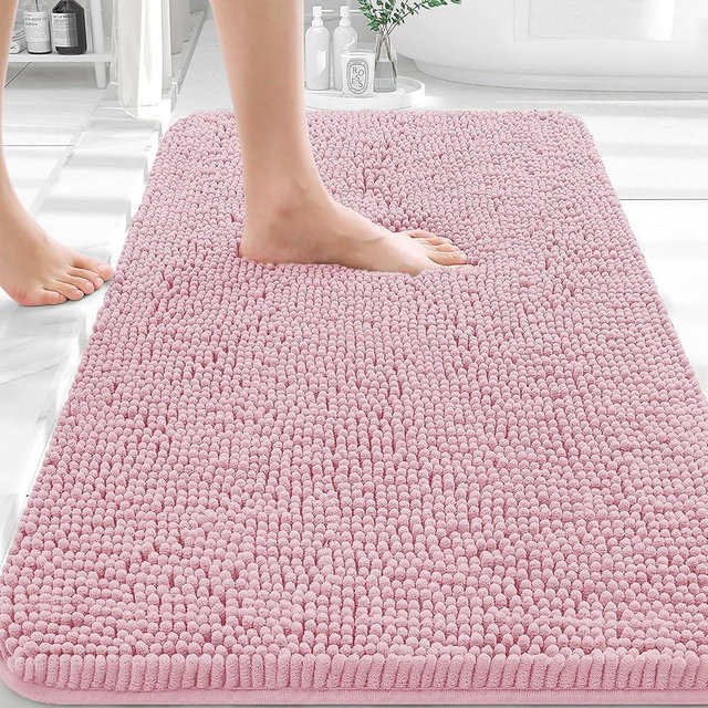 OLANLY Bathroom Rugs 30x20, Extra Soft Absorbent Chenille Bath Rugs, Rubber Backing Quick Dry, Machine Washable Bath Mats for Bathroom Floor, Tub and Shower, Home Decor Accessories, Dusty Rose
