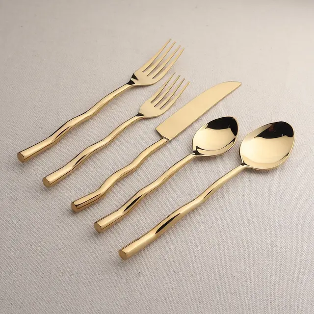 Tedpole PVD Gold Flatware, 20 Pc. Place Setting Luxury Silverware, Dishwasher Safe