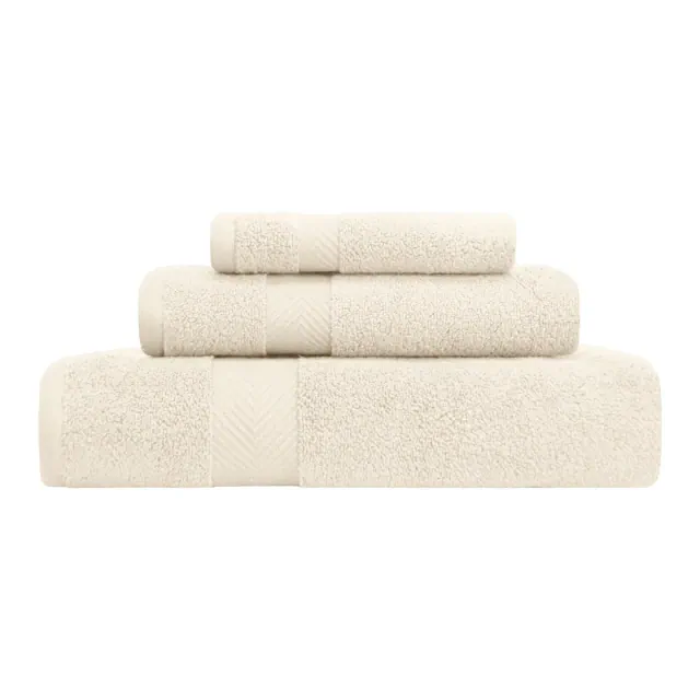 Contemporary Quick-Drying Zero-Twist Cotton 3-Piece Towel Set, Ivory - Blue Nile Mills