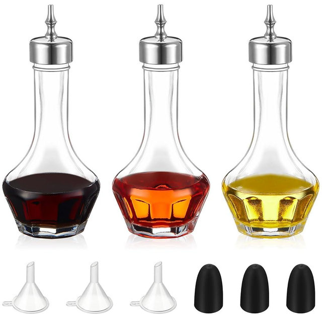 Teenyyou 3 Pcs Bitters Bottle Set 1.7 oz Glass Dash Bottle with Dasher Top for Cocktail Bartender Home Bar (Silver)