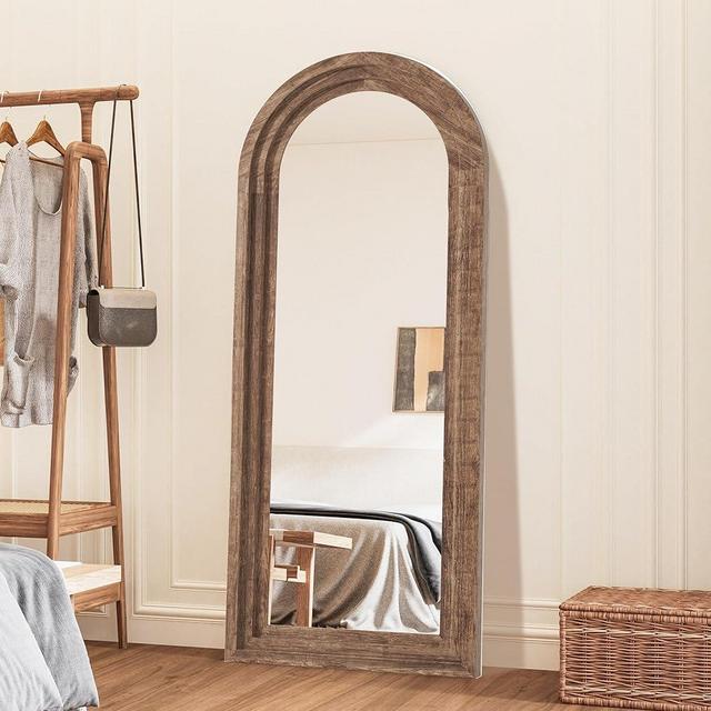 CASSILANDO Full Length Mirror Arched 65"x24" Wood Wall Full Length Distressed Large Floor Mirror for Living Room, Bedroom, Entrance.（Coffee）