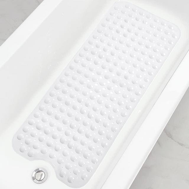 Linoows Bathtub and Shower Mats, Extra Long Non-Slip Bath Mat 39 x 16 Inch, Machine Washable Bath Tub Mat with Suction Cups & Drain Holes for Bathroom, White