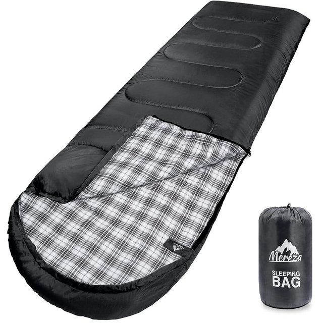 MEREZA Flannel Sleeping Bag for Adults XL, Large Wide Sleeping Bags for Camping Mens Warm Sleeping Bag 4 Season Warm & Cool Weather with Compression Sack