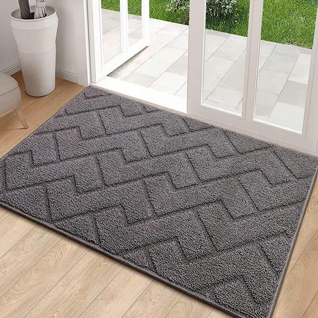 Indoor Doormat, Front Back Door Mat Rubber Backing Non Slip Door Mats 24”x35” Absorbent Resist Dirt Entrance Doormat Inside Floor Mats Area Rug for Entryway Machine Washable Low-Profile (Grey)