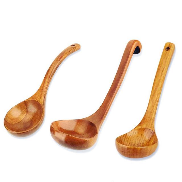 3 Pcs Wooden Ladles Kitchen Spoon Set Utensils-12 inch Soup Ladle, 11 inch Serving Cooking Spoon & 10 inch Wood Mixing Ladle Spoon