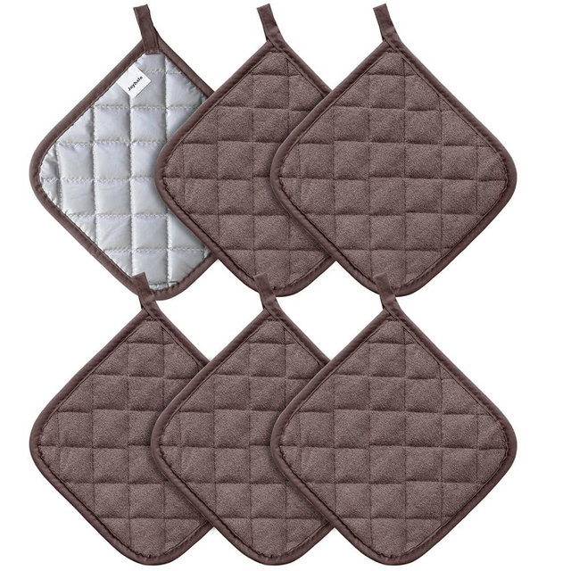 Joyhalo 6 Pack Pot Holders for Kitchen,Cotton Oven Holder with Great Heat Resistance,Non Slip Hot Pads for Kitchen Clearance,Brown