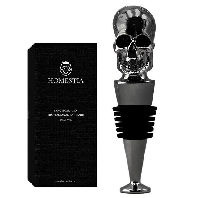 Homestia Black Skull Wine Stopper Stainless Steel Bottle Stopper Reusable
