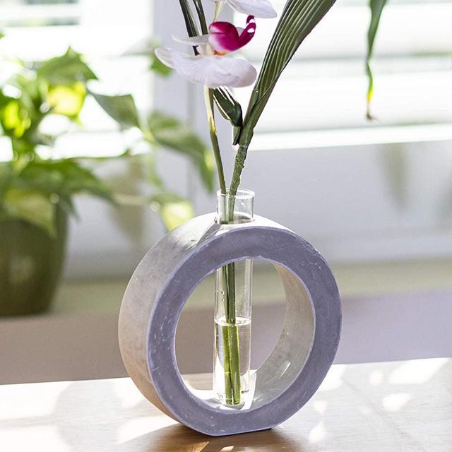 Frank Lloyd Wright Design Inspired Polished Concrete Organic Element Basic Shape Glass Vase Tube Flower Bud Vase Home Decorative Accent Wedding Centerpiece Hotel Office Home Decor (Large Circle)