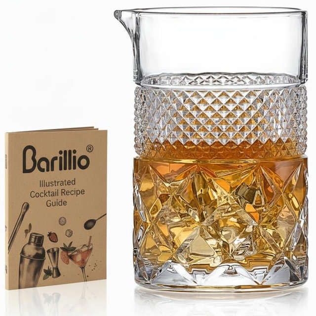 barillio 24 Oz Crystal Cocktail Mixing Glass | Seamless Lead-Free Crystal, Weighted Base Stirring Pitcher