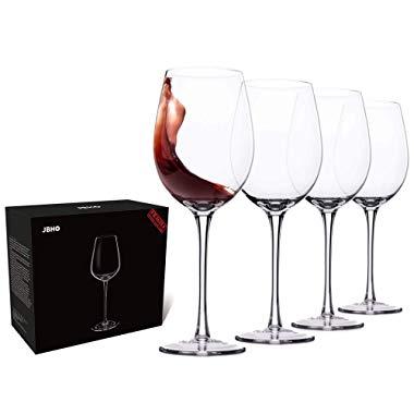 Hand Blown Italian Style Crystal Red or White Wine Glasses - Lead-Free Premium Crystal Clear Glass - Set of 4 - 18 Ounce - Safer Packaging for Any Occasion
