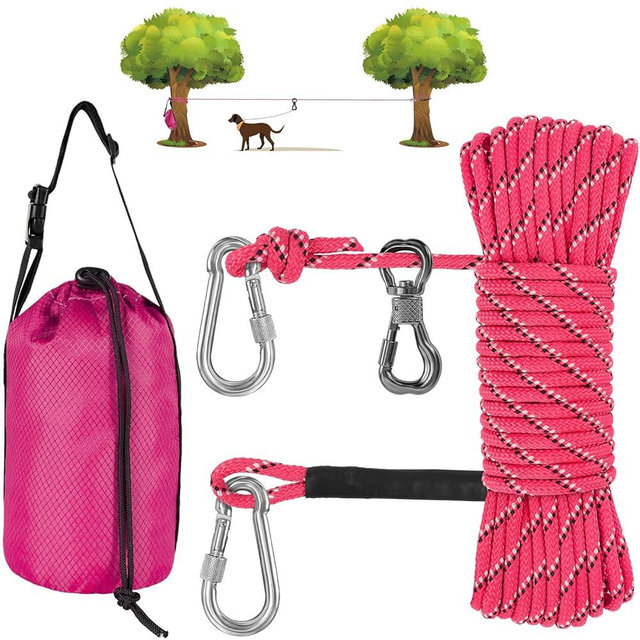 XiaZ Dog Tie Out Cable for Camping, 100ft Portable Overhead Trolley System for Dogs up to 200lbs，Dog Lead for Yard, Camping, Parks, Outdoor Events,5 min Set-up
