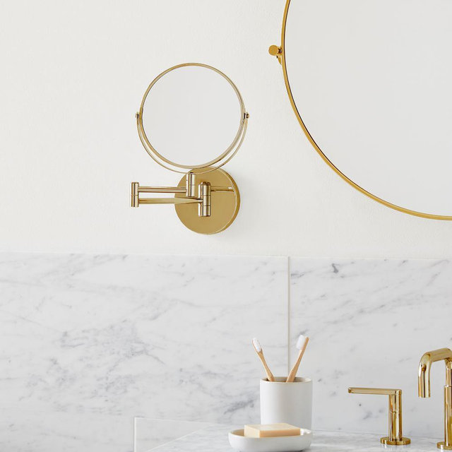 Modern Overhang Wall-Mounted Vanity Mirror, Metal/Mirror, Antique Brass
