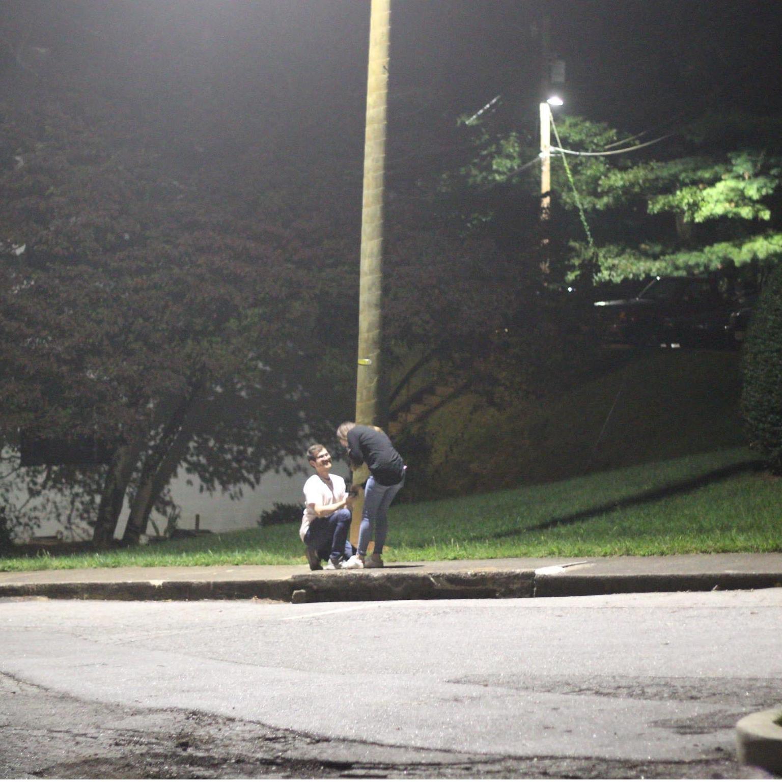 Sean proposed (to Molly's complete surprise) on September 26, 2020 in front of our old apartment in Asheville. Our friends John & Heather were hiding to capture the moment!
