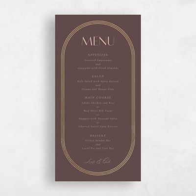 Chocolate, Brown Wedding Menu - Tatum Foil