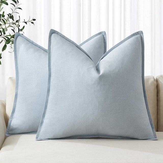 MIULEE Decorative Linen Euro Sham Pillow Covers 22x22 Inch Light Blue Boho Farmhouse Neutral Couch Throw Pillows for Bed Pack of 2 Accent Coastal Modern Pillowcase Summer Sofa Livingroom Home Decor