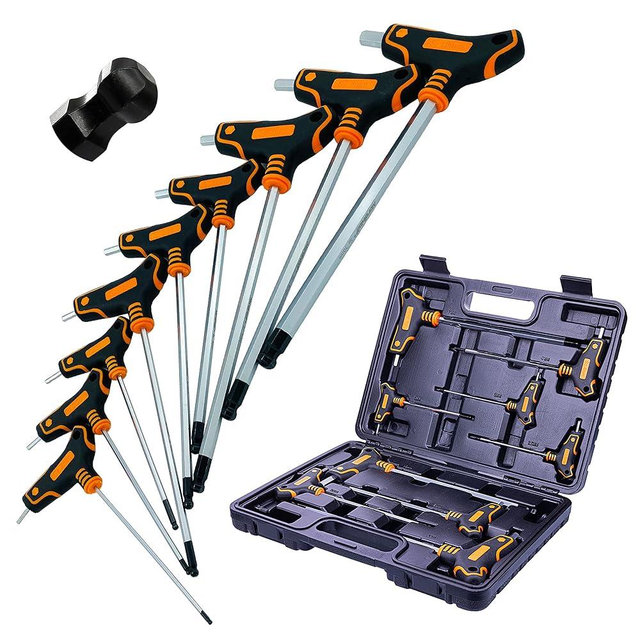 NordWolf 9-Piece T-Handle Metric Allen Wrench Set, S2 Steel Long Arm Ball End Hex Keys, Sizes 2mm to 10mm in Storage Box