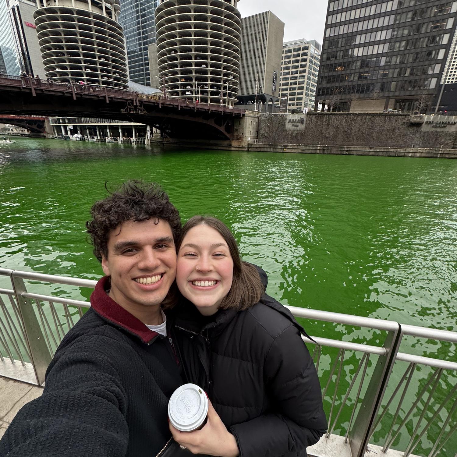The green St. Patrick's Chicago river on Gabe's 22nd birthday!!