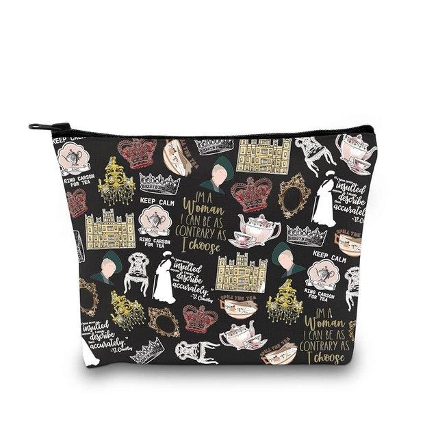 TV Show Inspired Gift V. Crawley Quote Inspired Gift TV Show Merchandise Zipper Pouch Makeup Bag for Fans Women (Down TV Pattern Black)