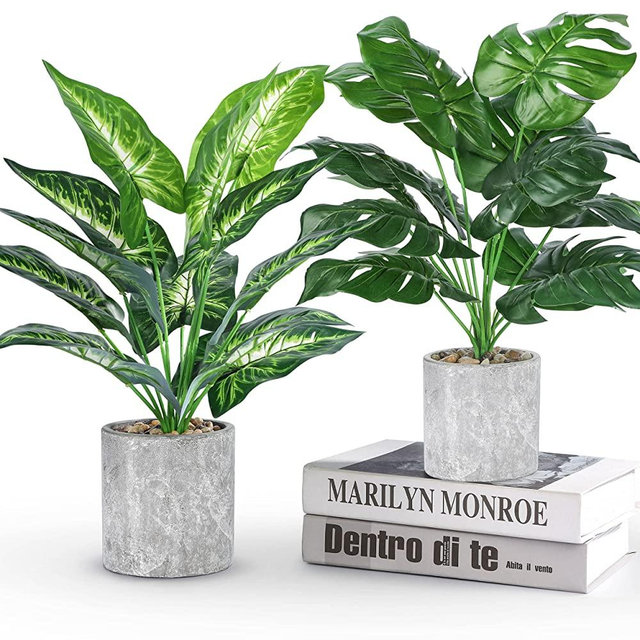 Der Rose 2 Pack Fake Plants Artificial Potted Faux Plants for Office Desk Home Farmhouse Decor