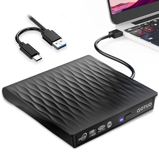 YOTUO External CD/DVD Drive, Portable USB 3.0 & USB-C CD RW Drive, DVD Player, DVD Burner for Laptop, Desktop, Compatible with Windows 7/8/10/11, Mac, MacBook Pro/Air, Linux (IDD021-1)