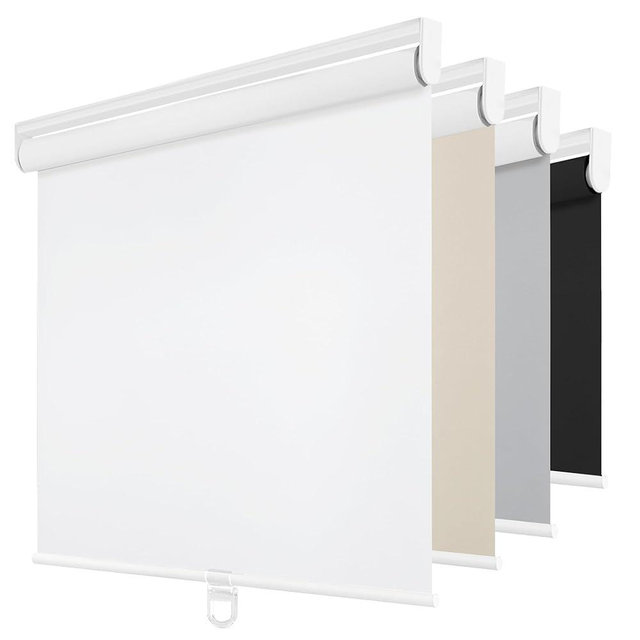 ChrisDowa Cordless Blackout Roller Shades for Windows, Thermal Insulated UV Protection Pull Down Shades, Total Blackout Window Blinds for Home, Office, Bedroom, Door (22" W x 72" H, White)