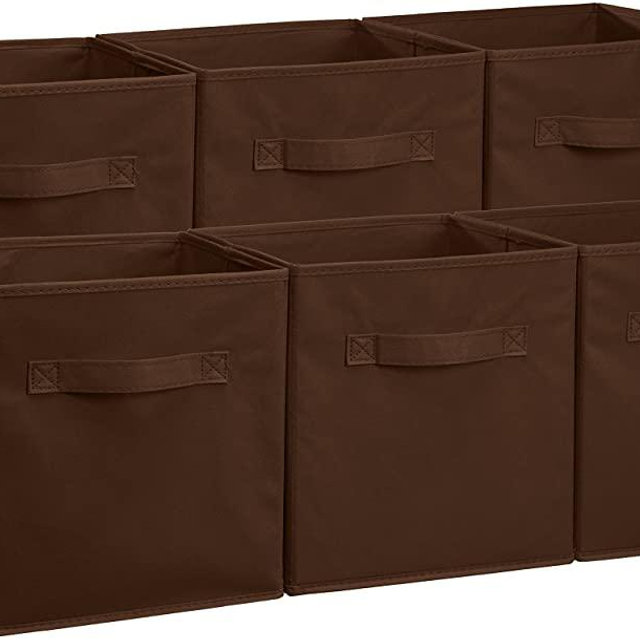 Amazon Basics Collapsible Fabric Storage Cubes Organizer with Handles, Brown - Pack of 6