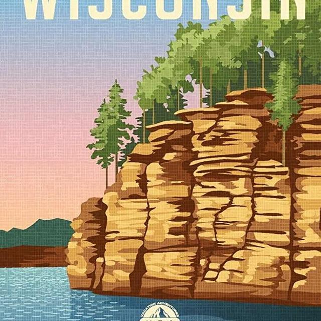 Wisconsin Welcome to Adventure Retro Vintage Travel Outdoor Nature Landscape State Park National Parks Cool Wall Decor Art Print Poster 16x24