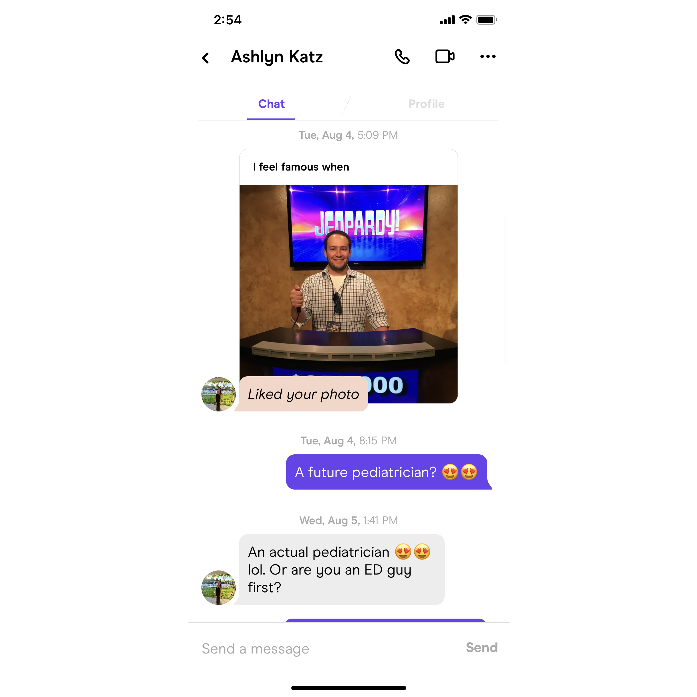 Our first messages on Hinge!