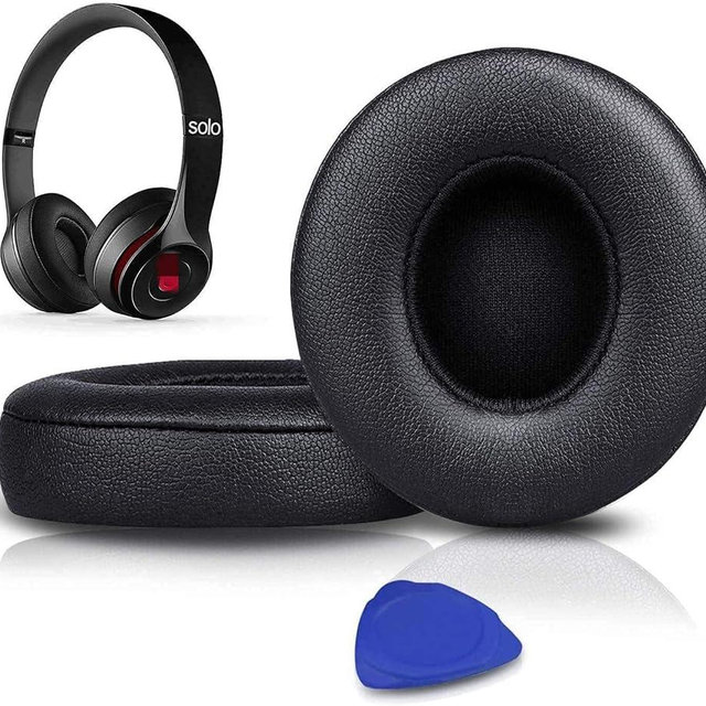 SoloWIT Earpads Cushions Replacement for Beats Solo 2 & Solo 3 Wireless On-Ear Headphones, Solo2 Solo3 Ear Pads with Soft Protein Leather, Added Thickness - Black