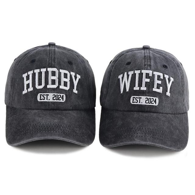 OASCUVER 2PCS Est 2024 Hubby and Wifey Hats Set for Bridal Shower Gifts, Adjustable Embroidered Men Women Baseball Caps