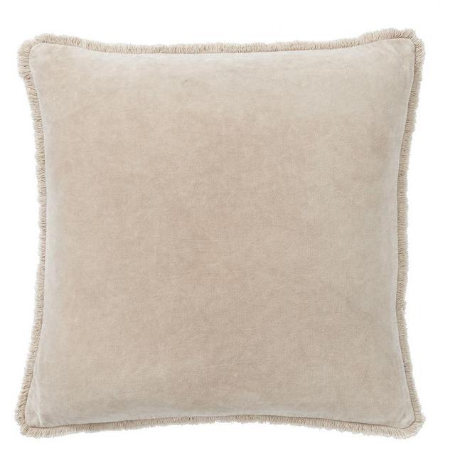 Fringe Velvet Pillow Cover, 22", Sand