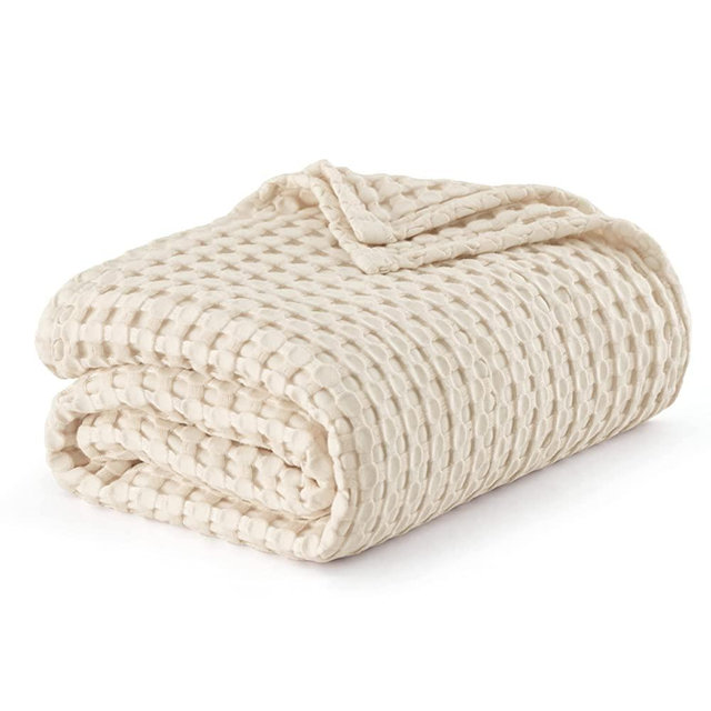 Bedsure Cooling Bamboo Waffle King Size Blanket - Soft, Lightweight and Breathable Cal King Blankets for Hot Sleepers, Luxury Cotton Throws for Bed, Couch and Sofa, Beige 104x90Inches