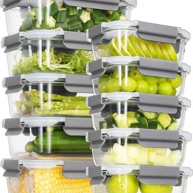 AILTEC 10 Pack Glass Meal Prep Containers, Glass Food Storage Containers with Lids Airtight, Glass Storage Container Set with Lid for Food, Bpa-free, Leak-proof, Microwave Oven Freezer Dishwasher Safe