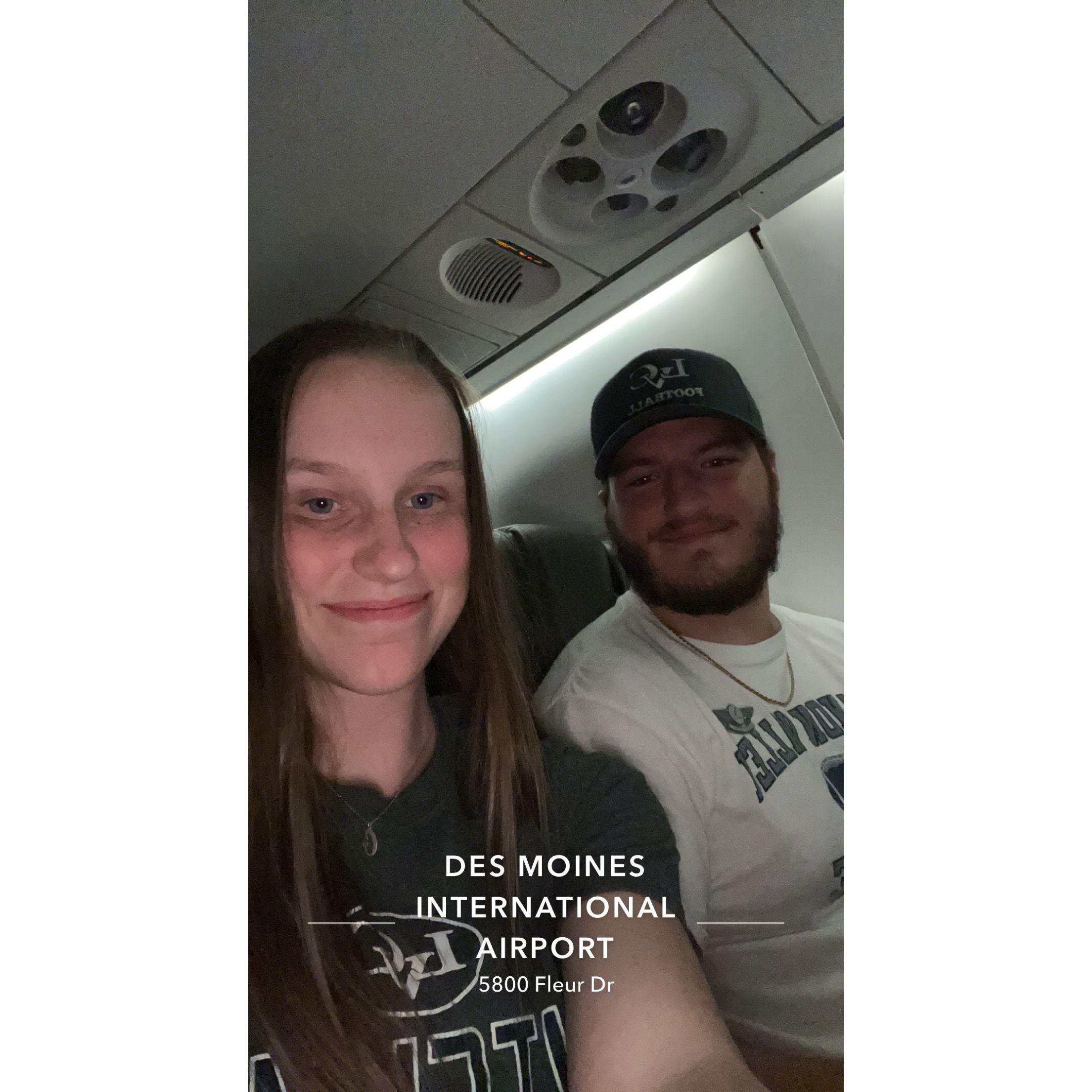 Cody's first time on an airplane on his way to see Olivia's hometown after our Sophomore year